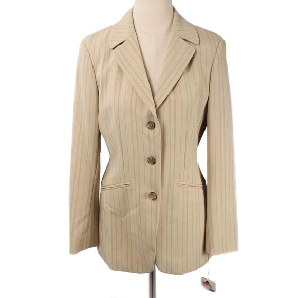 Anne Klein Jackets & Blazers - ANNE KLEIN Tan & Black Stripe 3 Button Blazer NWT